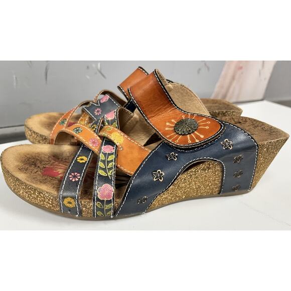LArtiste Spring Step Swan Sandals Floral Wedge Slip On Comfort Artsy Size 40 - Picture 1 of 12